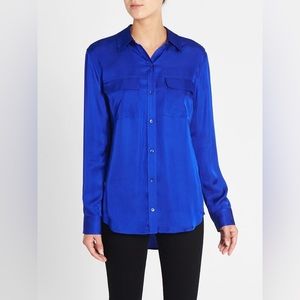 Winter Jewel Tone Top Equipment Femme Signature Hyper Blue Button Down Small